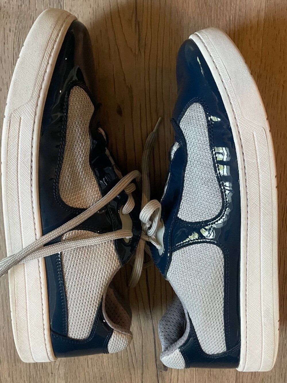 Prada Men's Patent Leather & Mesh Sneakers, 4E3166 Deep Blue Outdoor Size: 8 - Picture 7 of 12